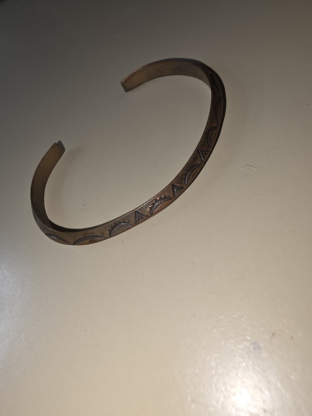 Vintage Solid Copper-Tone Engraved Cuff Bracelet